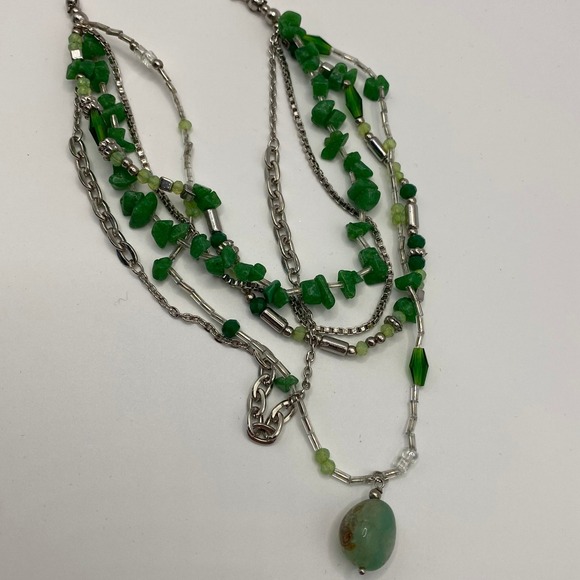 NEW Free People Aurelia Layered Necklace Jade Colored Silver Tone Adjustable - Picture 4 of 4